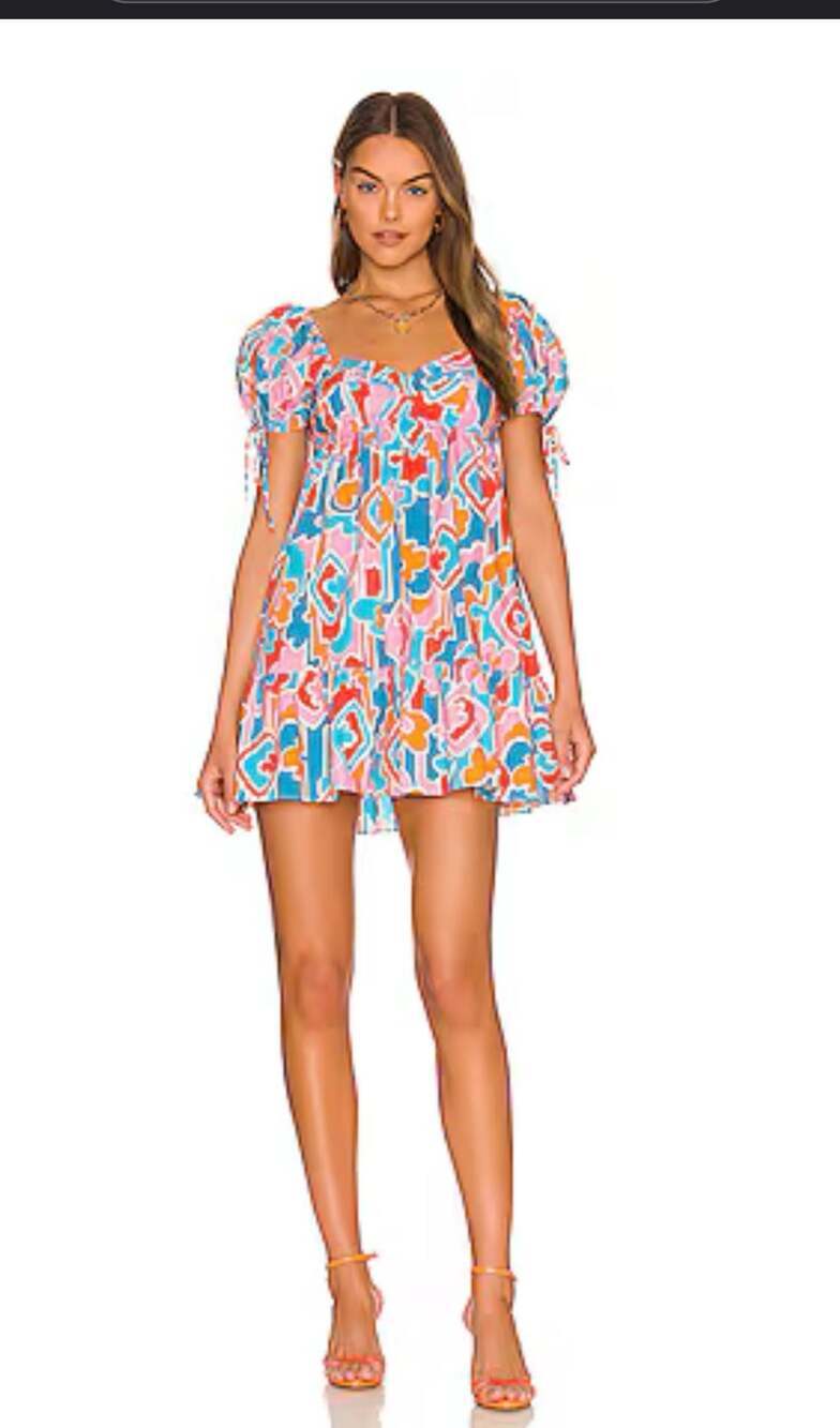 Amanda Uprichard Sicily Dress in Miami Size L Puff Sleeve Mini Dress